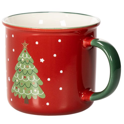 Red Ceramic Christmas Mug with Green Tree Design, 9cm | Floristik24.co.uk