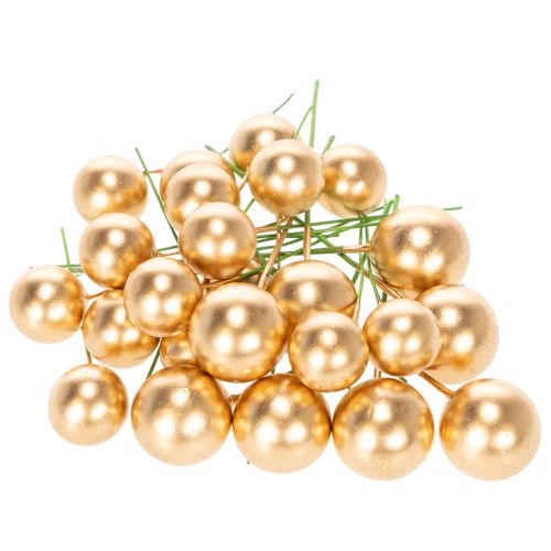 Golden Artificial Berries on Wire for Festive Arrangements 2 cm 48 pcs | Floristik24.co.uk