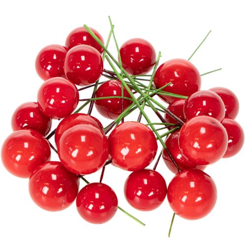 Artificial Red Berry Mini Christmas Balls on Wire 2cm 48 Pieces | Floristik24.co.uk