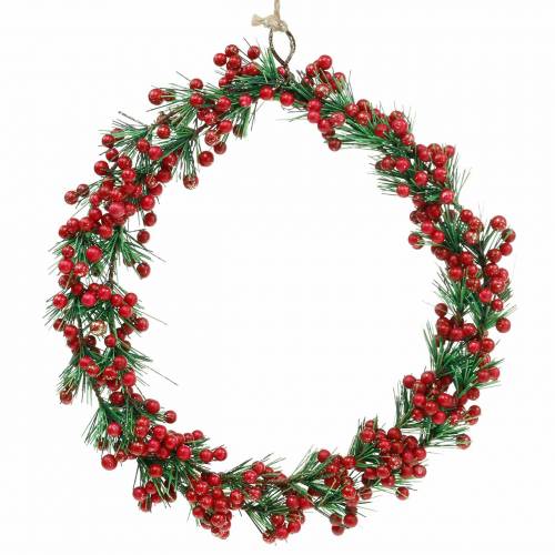 Berry wreath artificial green, red glitter Ø18cm