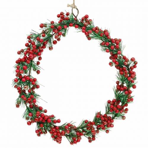 Floristik24 Berry wreath artificial green, red glitter Ø18cm