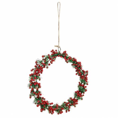 Floristik24 Berry wreath artificial green, red glitter Ø18cm