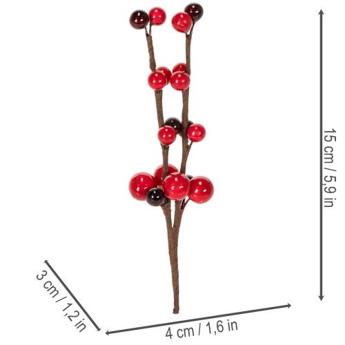 Artificial Red Berry Branches, 15cm, Set of 6 | Floristik24.co.uk
