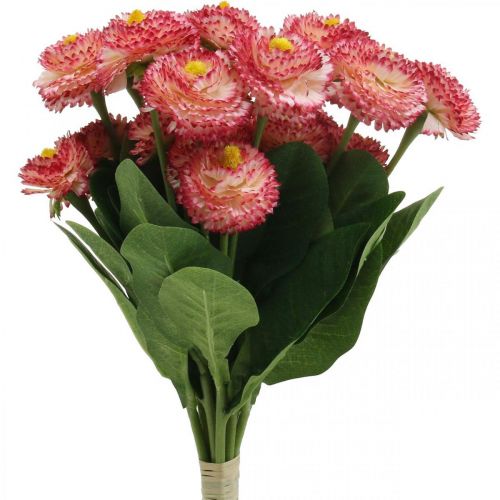 Floristik24 Artificial flower, artificial bellis in bunch, daisies white-pink L32cm 10pcs