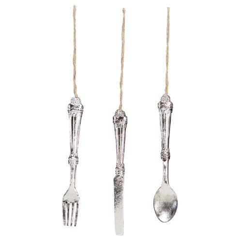 Product Cutlery decoration for hanging metal look silver 14cm 12 pcs