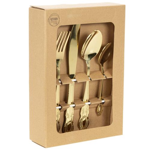 Gold-Colored Stainless Steel Cutlery Set, 16 Pieces, in Gift Box