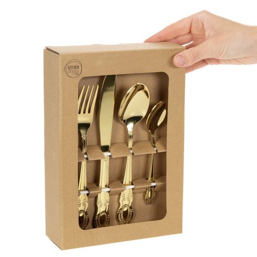 Gold-Colored Stainless Steel Cutlery Set, 16 Pieces, in Gift Box | Floristik24.co.uk