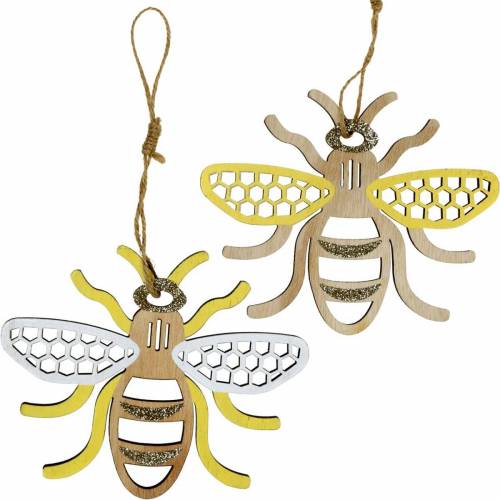 Floristik24 Decoration for hanging bees yellow, white, golden wood summer decoration 6 pieces