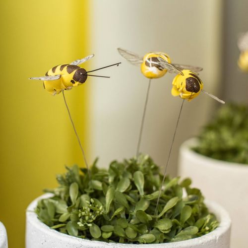 Product Bee on wire, flower plugs, deco bees, spring orange, yellow W4.5cm 24pcs