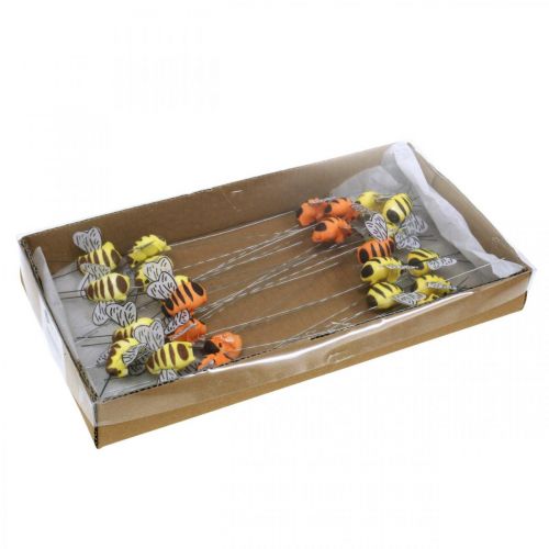 Product Bee on wire, flower stick, decorative bees, spring orange, yellow W4.5cm 24 pcs