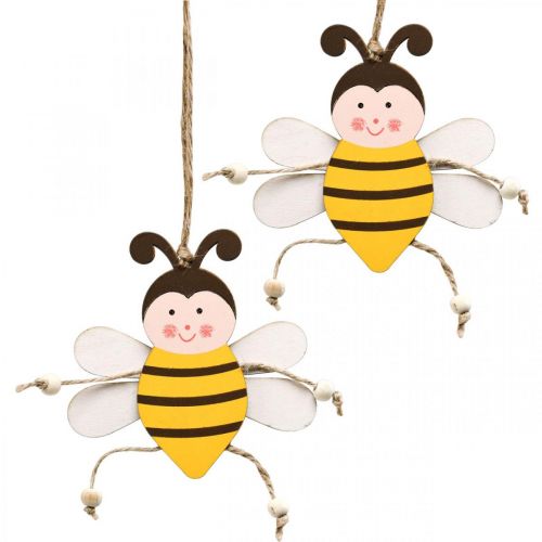 Bee to hang, spring decoration, wooden pendant H9.5cm 6pcs