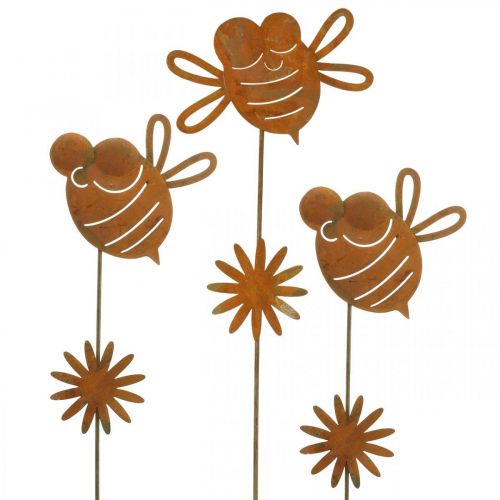 Floristik24 Garden stake bee, spring decoration, metal stake rust L24.5cm 6 pcs