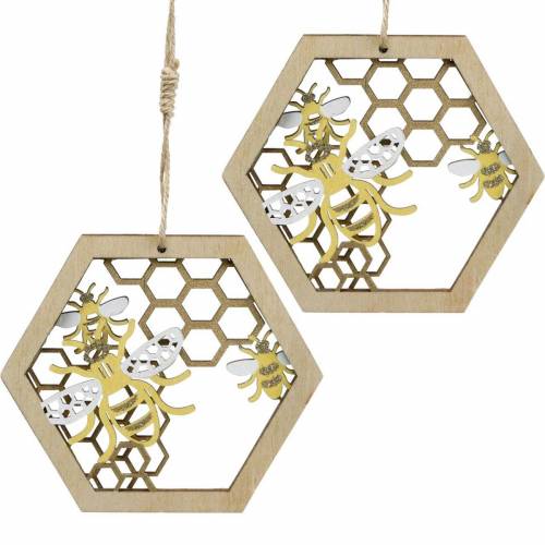 Honeycomb to hang, summer decoration, honeybee, wooden decoration, bees in honeycomb 4pcs