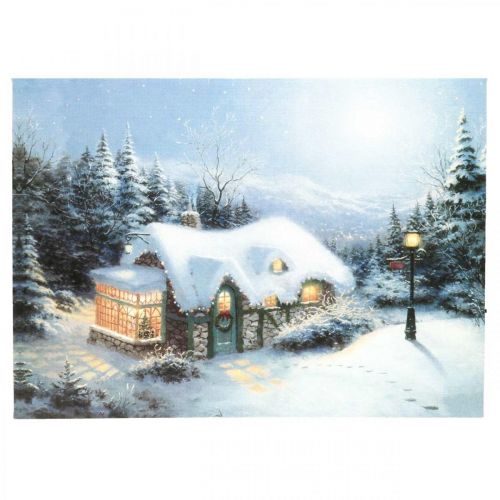 LED mural winter landscape with house 38×28cm For battery