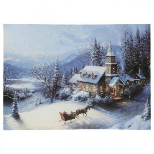 Floristik24 LED mural winter landscape with church 38×28cm For battery