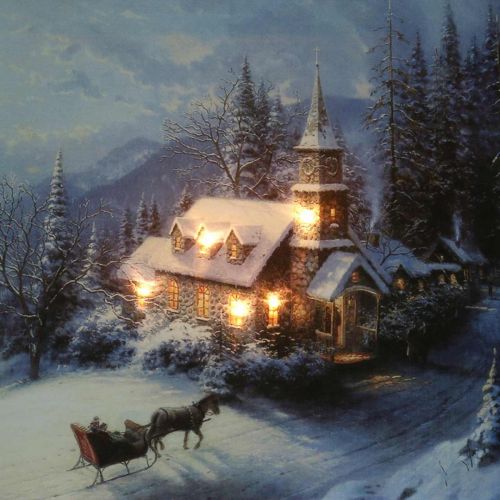 Product LED mural winter landscape with church 38×28cm For battery