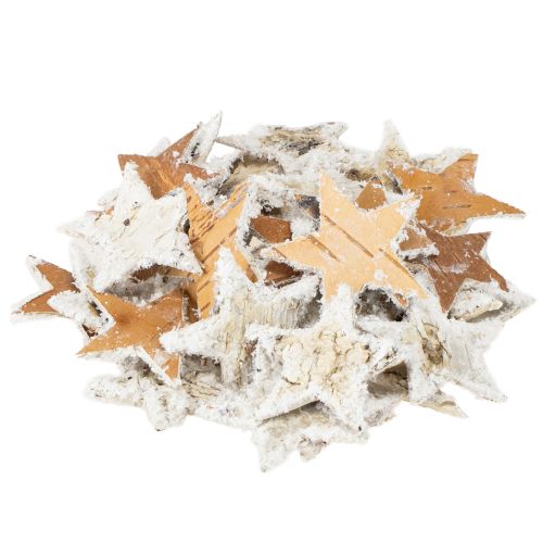 Floristik24 Birch stars, snow-covered, 4cm, natural, 60 pieces