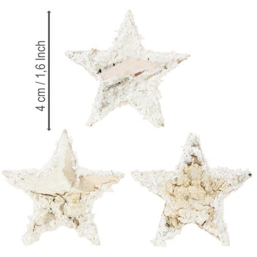 Product Birch stars, snow-covered, 4cm, natural, 60 pieces