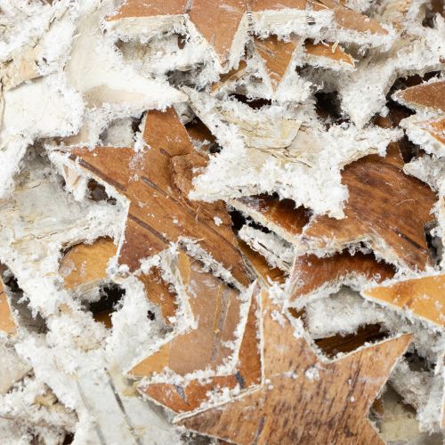 Product Birch stars, snow-covered, 4cm, natural, 60 pieces