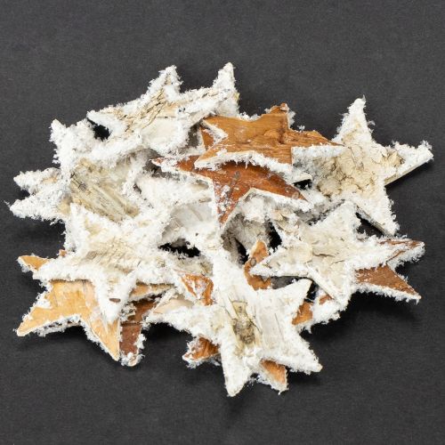 Product Birch stars, snow-covered, 4cm, natural, 60 pieces
