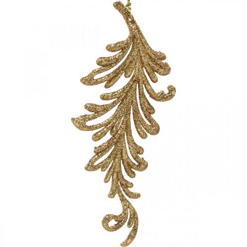 Product Tree pendant with glitter, decorative feathers for hanging, Christmas decoration Golden L16cm 6 pcs