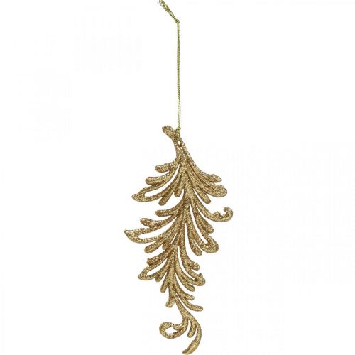 Product Tree pendant with glitter, decorative feathers for hanging, Christmas decoration Golden L16cm 6 pcs