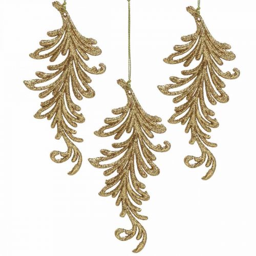 Floristik24 Tree pendant with glitter, decorative feathers to hang, Christmas decoration Golden L16cm 6pcs