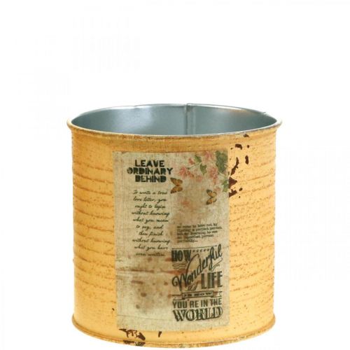 Tin can decoration apricot metal plant pot Ø11cm H10.5cm