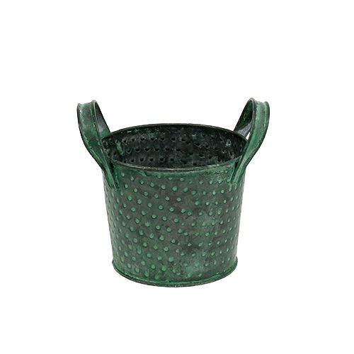 Floristik24 Tin bucket green with dots Ø11cm H9.5cm