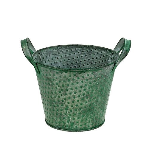 Floristik24 Tin bucket green with dots Ø15cm H12cm
