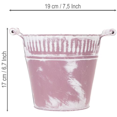 Tin bucket, purple and white washed, Ø19cm H17cm, 1 pc. | Floristik24.co.uk