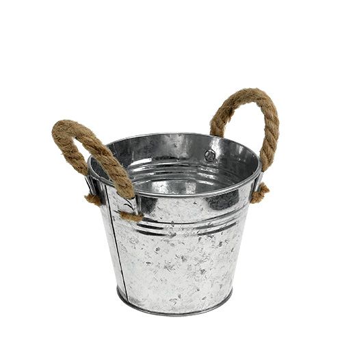 Floristik24 Tin bucket with rope handles glossy Ø12cm