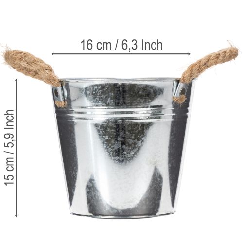 Glossy metal bucket with rope handles, Ø16cm | Floristik24.co.uk