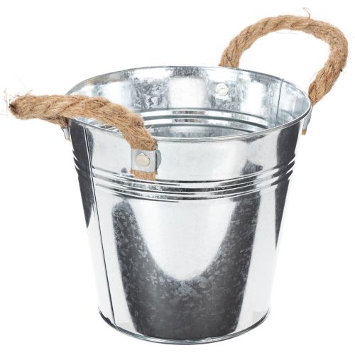 Glossy metal bucket with rope handles, Ø16cm | Floristik24.co.uk