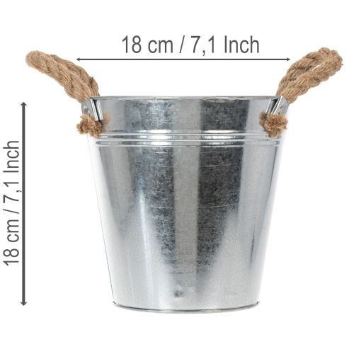 Glossy metal bucket with rope handles, Ø18cm | Floristik24.co.uk