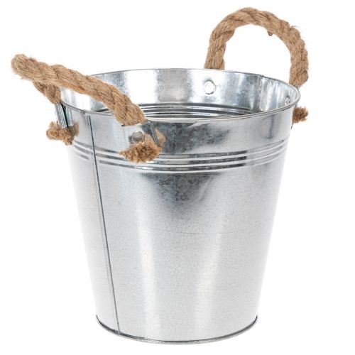 Glossy metal bucket with rope handles, Ø18cm | Floristik24.co.uk