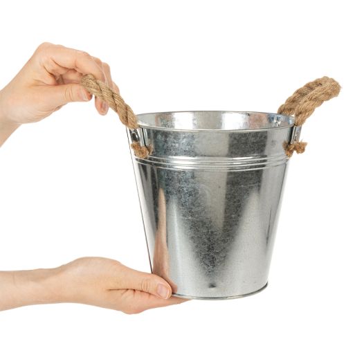 Glossy metal bucket with rope handles, Ø18cm | Floristik24.co.uk