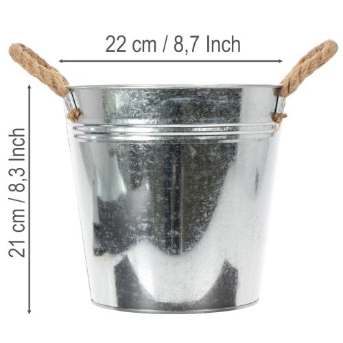 Glossy metal bucket with rope