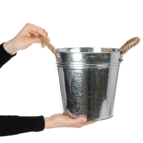 Glossy metal bucket with rope handles, Ø22cm | Floristik24.co.uk