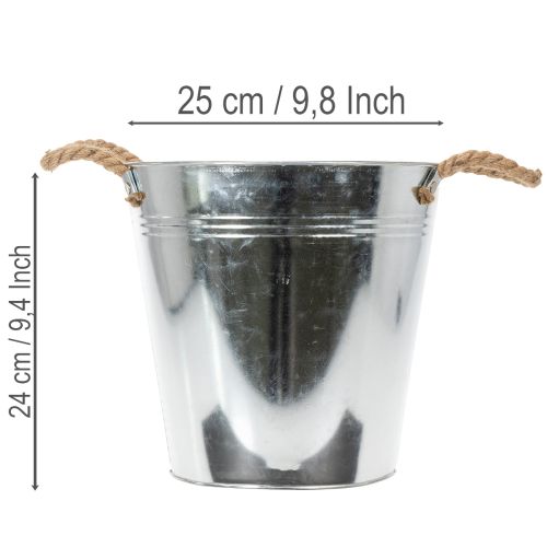 Glossy metal bucket with rope