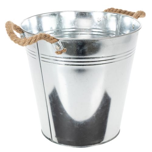 Glossy metal bucket with rope
