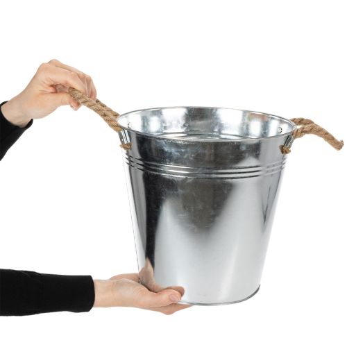 Glossy metal bucket with rope handles, Ø25cm | Floristik24.co.uk