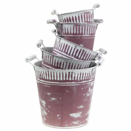 Floristik24 Metal bucket purple white washed Ø13-22cm