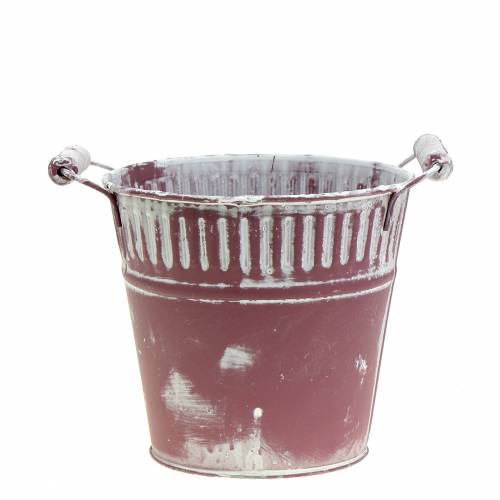 Metal bucket purple white washed Ø15cm H14,5cm 1 pc