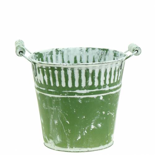 Floristik24 Metal bucket green washed white Ø15cm H14,5cm 1pc