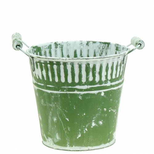 Metal bucket green whitewashed Ø16cm H15cm 1 pc | Floristik24.co.uk
