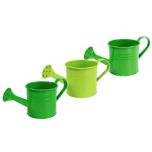 Floristik24 Tin watering cans green sort. Ø7.5cm H6.5cm 8pcs