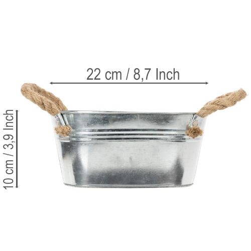 Metal bowl with rope handles, silver, 22cm high, 10cm high | Floristik24.co.uk