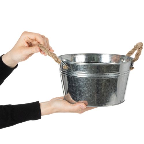 Glossy metal bowl with rope handles, Ø22cm | Floristik24.co.uk