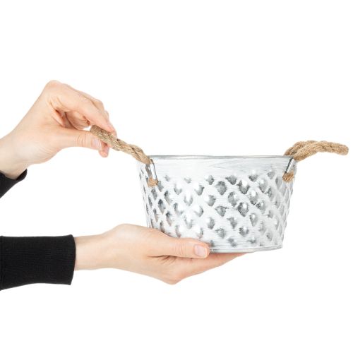 Sheet metal bowl with rope handles Ø18cm H10cm | Floristik24.co.uk